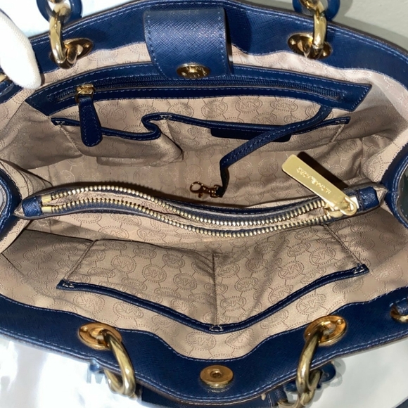 MICHAEL KORS Navy Blue Cynthia Saffiano Leather 2-Way Satchel - Picture 6 of 12